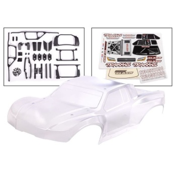Body, Maxx Slash? (clear, requires painting)/ window masks/ decal sheet (includes body support, body plastics, latches, & hardware for clipless mounting) (heavy duty)