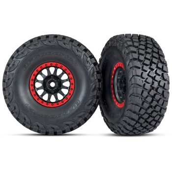 Tires and wheels, assembled, glued (Method Race Wheels, black with red beadlock, BFGoodrich? Baja KR3 tires) (2)