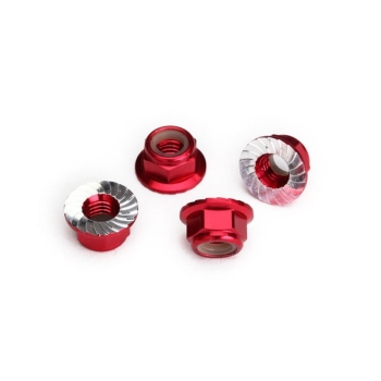 Nylock nut with flanged 5mm Alu, serrated, Red (4)