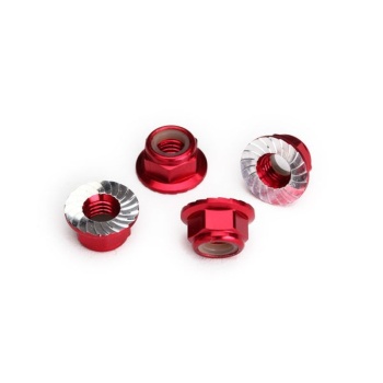 Nylock nut with flanged 5mm Alu, serrated, Red (4)