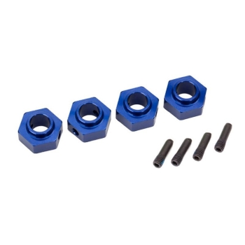 Wheel hubs, 12mm hex, 6061-T6 aluminum (blue-anodized) (4)/ screw pin (4)