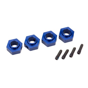 Wheel hubs, 12mm hex, 6061-T6 aluminum (blue-anodized) (4)/ screw pin (4)