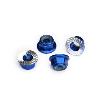 Nylock nut with flanged 5mm Alu, serrated, Blue (4)