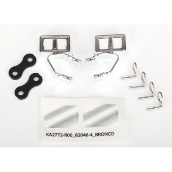 Mirrors, side, chrome (left & right)/ retainers (2)/ body clips (4) (fits #8010 body)