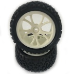 FASTRAX Cuboid 1/10th buggy tires, rear, mounted on  white spoked wheels 12 mm hex (1 pair)