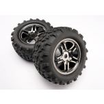 Traxxas Tires & wheels, assembled, glued (SS (Split Spoke) black chrome wheels, Maxx® tires (6.3" outer diameter), foam inserts) (2) (fits 17mm hex Maxx®/Revo® series) (TSM rated)