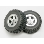 Tires and wheels, assembled, glued (SCT satin chrome wheels, SCT off-road racing tires, foam inserts) (1 each, right & left)