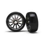 LaTrax Rally Tires glued on 12-spoke black chrome wheels (2)