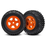 Tires and wheels, assembled, glued (SCT orange wheels, SCT off-road racing tires)(1 each, right & left)