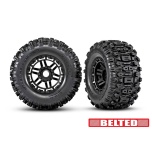 Traxxas Tires & wheels,, glued (black wheels, belted Sledgehammer® All-Terrain tires, dual profile (2.9" outer, 3.8" inner), foam inserts) (2) (17mm splined) (TSM® rated)